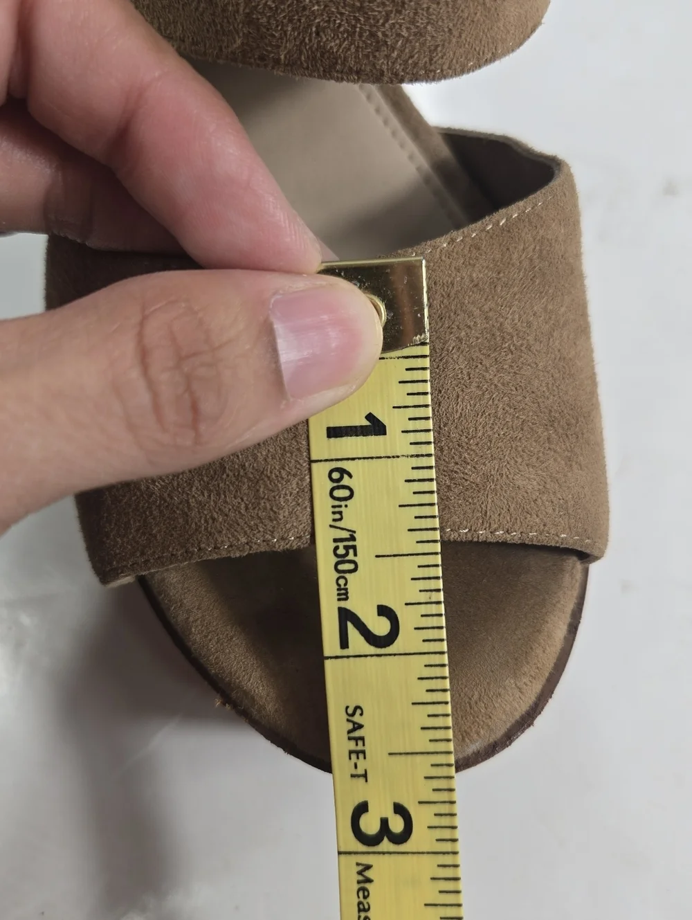 Aldo Tan Suede Platform Sandals Wood Grain Block‎ Heel Womens 7.5 Brass Buckle